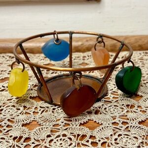 Copper Bohemian Frosted Sea Glass Decorative Basket Candle Holder